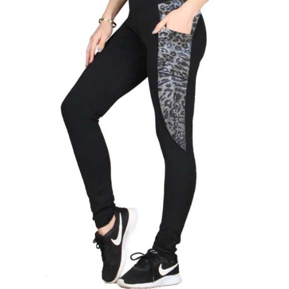 Women's Shiny Silver Printed Sporty High Rise Athletic Leggings - Picture 3 of 7
